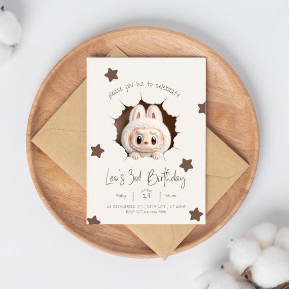 Labubu Party Invitation: Editable Canva Template  ( digital download )