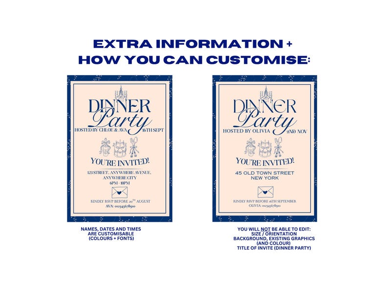 Blue Dinner Party Invitation Template - Customisable Canva Design ...