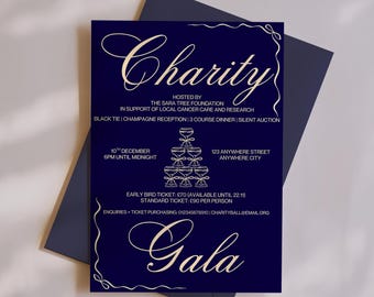 Plantilla elegante de invitación a gala benéfica: evento de gala, para móvil e imprimible (editable en Canva)