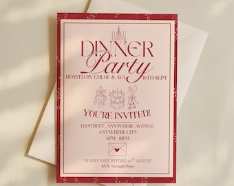 Red Dinner Party Invitation Template – Elegant Printable, Mobile Invite (Canva Editable, Instant Download)