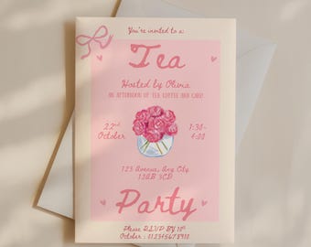 Editable Tea Party Invitation Template: Pink Floral Design (Digital Download)