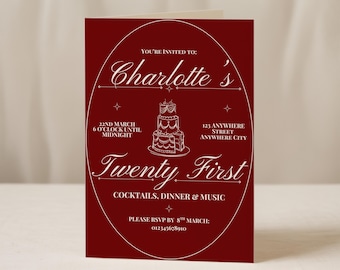 Editable Birthday Invitation Template – Elegant Red Party Invite – Canva Printable & Digital Download