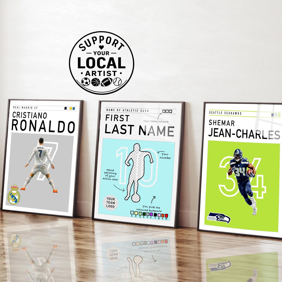 Personalised Kids Football Poster From Photo | Hand-drawn Digital ...