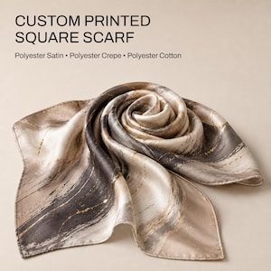 Foulard quadrato con stampa personalizzata, raso poliestere, crêpe, cotone, stampa il tuo design
