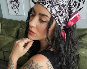 Bandana para Mujer con Estampado Tropical, Pañuelo Cuadrado para el Cabello de Crepé Americano, 50x50 cm