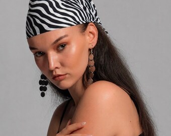 Pañuelo de Poliéster con Estampado de Cebra, Pañuelo Blanco y Negro para el Cabello, Pañuelo para Cuello de 50 × 50 cm