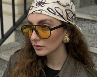 Bandana para Mujer con Estampado de Lazos, Pañuelo Cuadrado 50x50 cm para el Cabello, Accesorio Ligero para la Cabeza