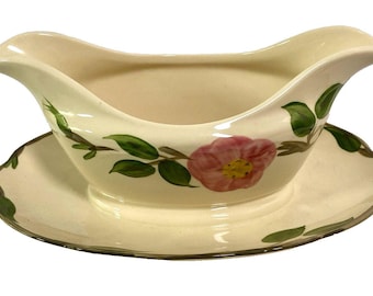 Fransciscan Desert Rose Sauce Gravy Boat w Attached Underplate VTG MCM England