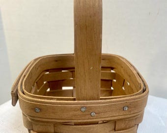 Longaberger Handmade Woven Basket 4.5 x 4.5 Fixed Handle 1987 Signed