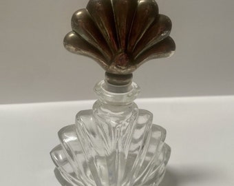 Perfume Bottle Vintage International Silver  Fan Stopper Silver-Plate 1991 Glass