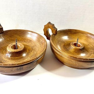 Wooden Candle Holder Candlestick Finger Holders Turned Wood Taper Vintage Pair