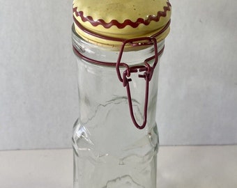 Cannister Jar VTG Kitsch Yellow Red Bail Lock Lid 16 oz Retro 10 in