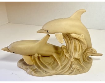 Dolphin Pair Figure Statue Artist Signed Handcrafted Mexico 1992 Ocean Sea Beach