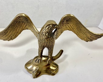 Vintage Brass American Bald Eagle Figurine Wings Raised Detailed 6.5 in Height