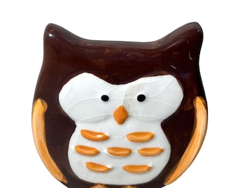 Owl Planter Vase Orange Brown MCM 3 inch Diameter Holder VTG