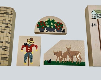 Cats Meow Village 5 Pieces 1990s Handpainted Shelf Sitters Scarecrow Deer More