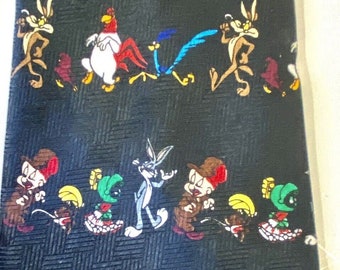 Looney Tunes Black Polyester Tie Vintage 1997 Warner Bros Novelty