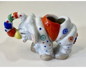 Vintage Elephant Figurine Pincushion Colorful Handpainted Japan Pin Cushion 3 in