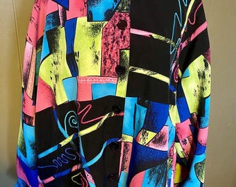 Women Vintage Jacket Size 18 Petite Geometric 80s Polyester JG by Joyce