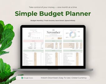 Haushaltsplaner Google Sheets | Monatliche + Jahresbudget Tabelle | Einnahmen & Ausgaben Tracker | Ersparnisse + Kreditrückzahlung | Sofort Download
