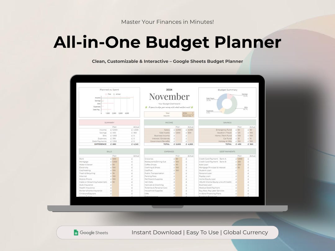 Minimal Budget Planner Spreadsheet | Google Sheets Finance Tracker ...