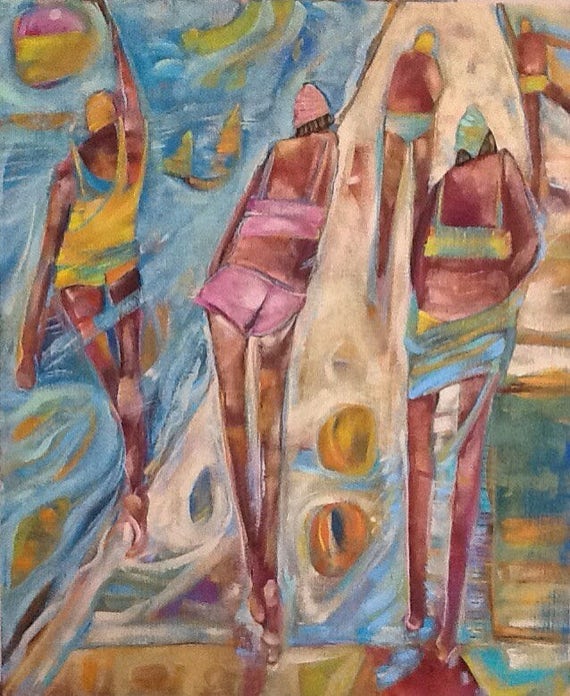 figures on beach scene acrylic painting 24x20 beach scene etsy