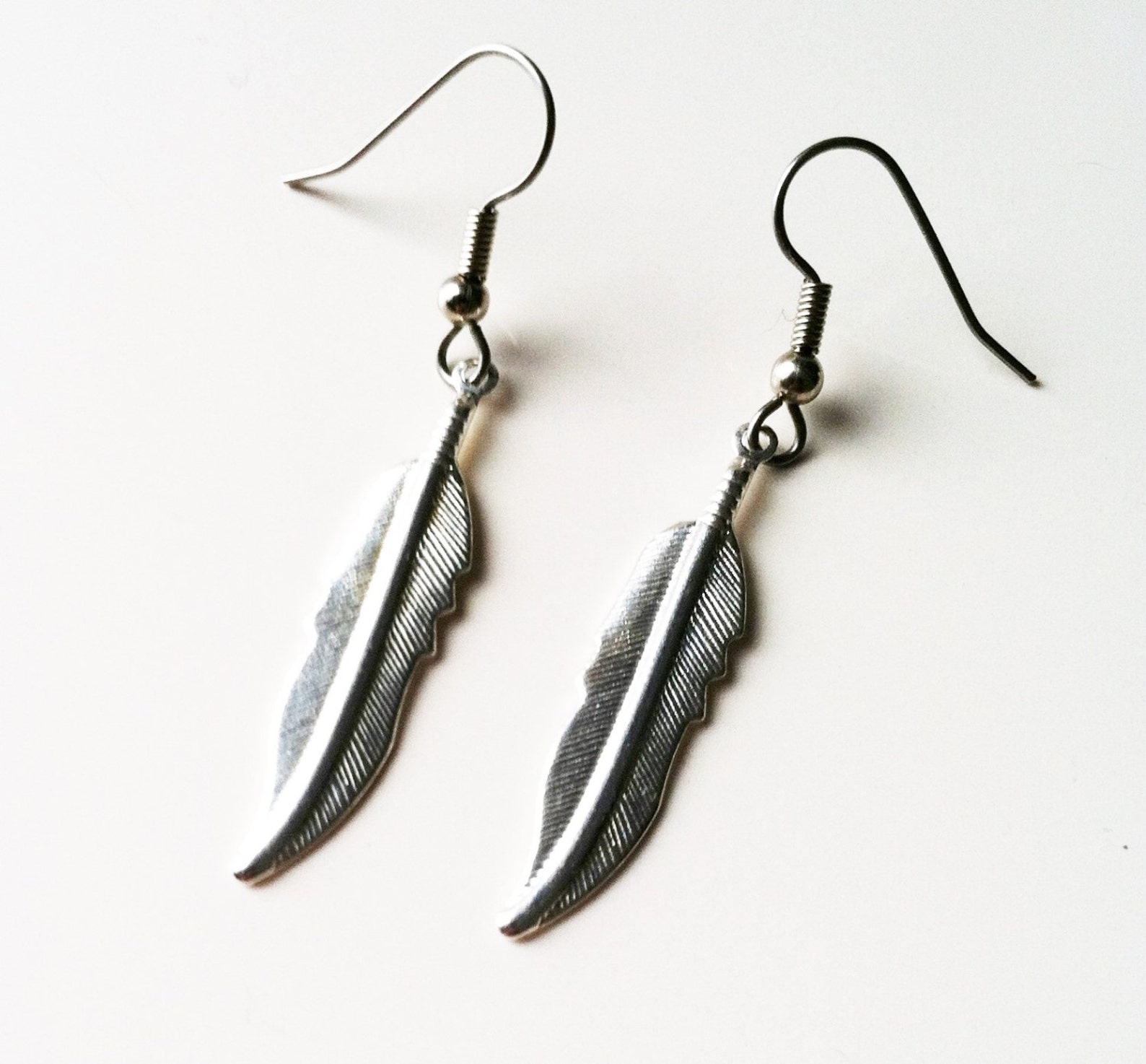Silver Feather Earrings Etsy