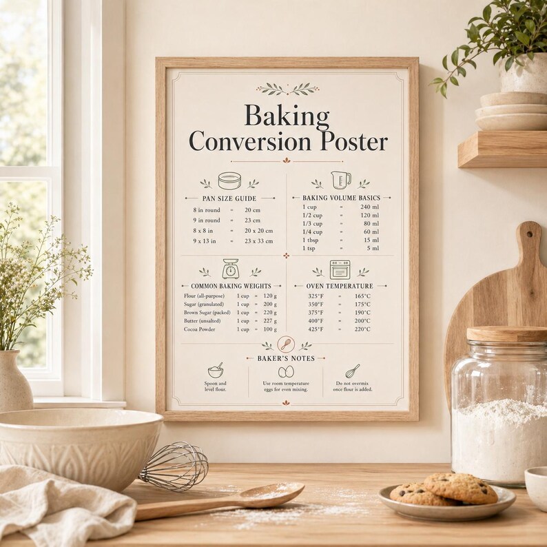 Baking Conversion Chart Poster — Printable Baking Measurement Guide | Digital Download - Etsy
