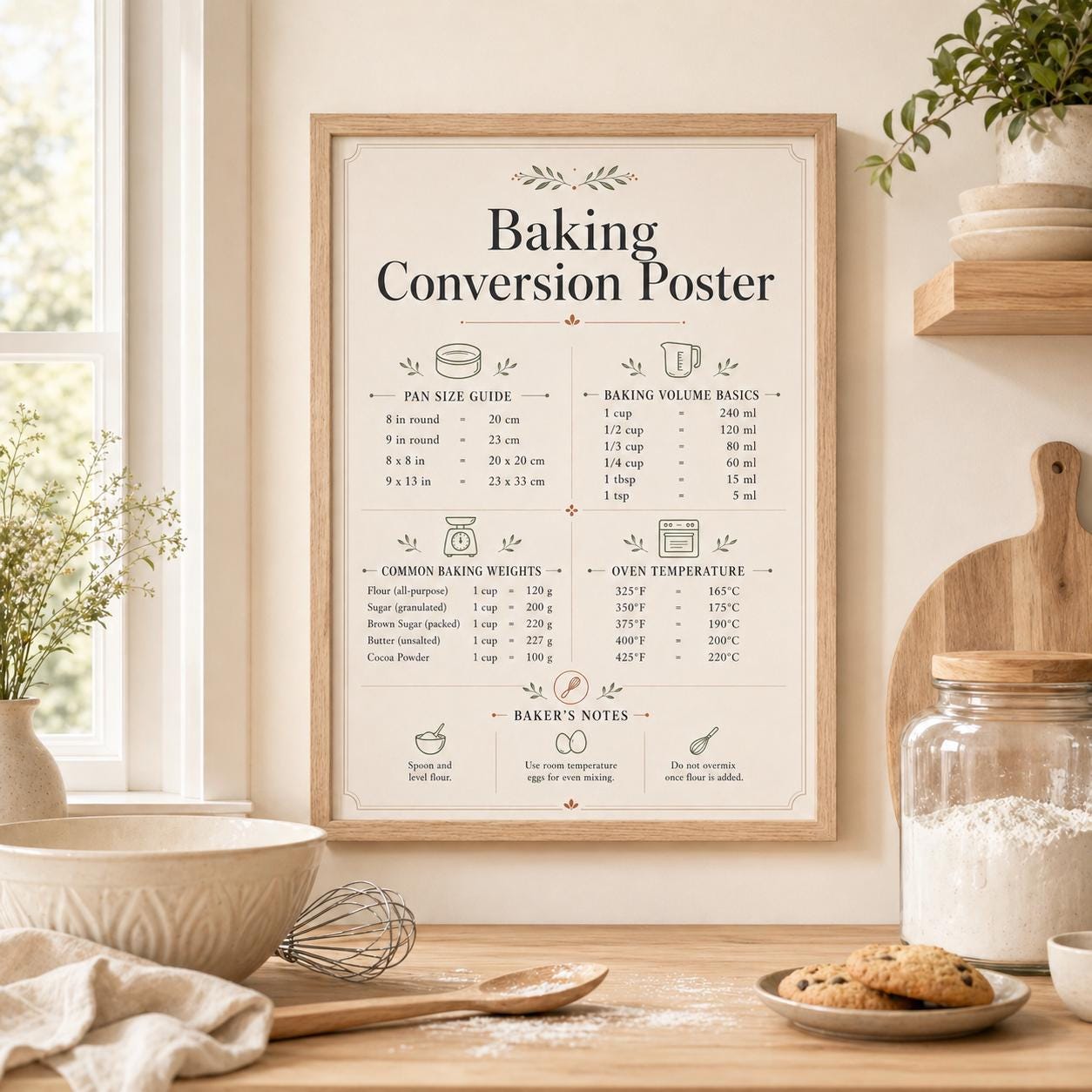 Baking Conversion Chart Poster — Printable Baking Measurement Guide ...