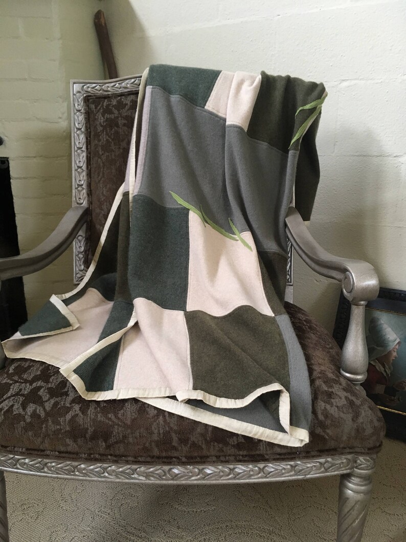 Upcycled Cashmere Blanket Throw Quilt With Silk Binding Etsy