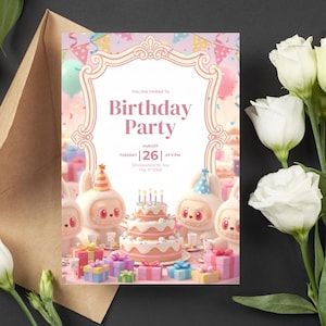 Labubu Birthday Invitation: Printable Party Invite Editable