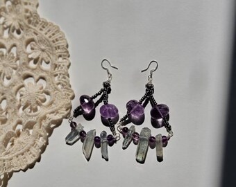 Sparkling Amethyst Sterling Silver and Quartz Earrings