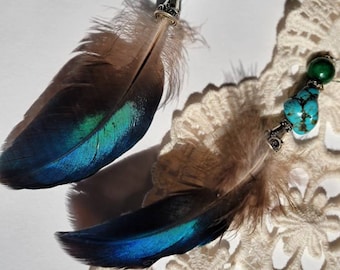 Magical Feathers, Turquoise, Aventurine, and Sterling Silver Dangles Earrings