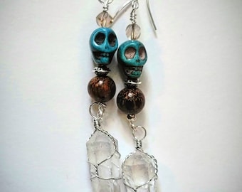 Turquoise Skull Crystal Earrings