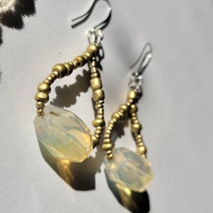 Golden Quartz with Antique Gold Beads Earrings