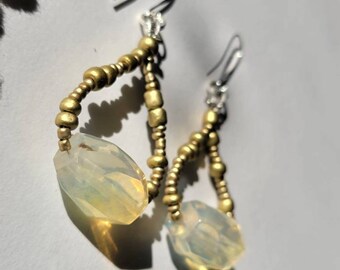 Golden Quartz with Antique Gold Beads Earrings