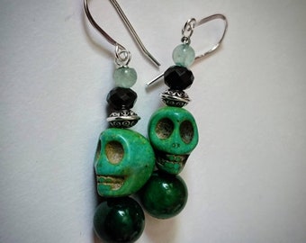 Green Skull Aventurine Earrings