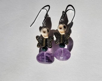 Amethyst Skull Fairy Sterling Silver Earrings