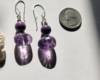 Charoite, Amethyst, Sterling Silver Earrings