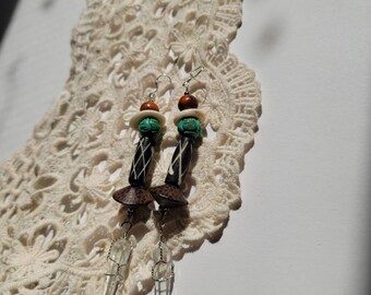 Wood, Shell, Bone, Stone, Crystal, Sterling Silver Earrings