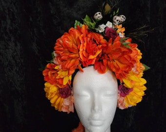 Autumn Fall Flower Skull Crown Halloween Witch