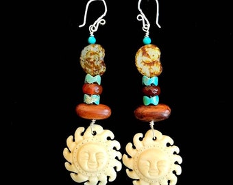 Bone Sun Turquoise Gemstone Sterling Silver Earrings