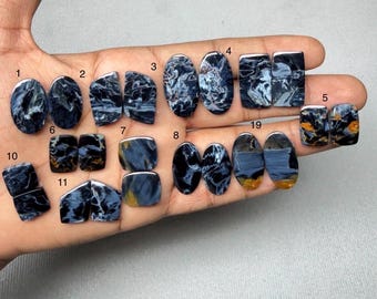 Pietersit Passendes Paar Cabochons | Natürlicher Chatoyant Blaugold Edelstein | Schmuckherstellung Steine