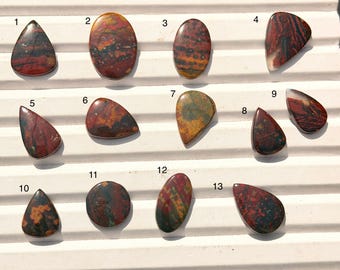 Cabujón de heliotropo natural / Piedra curativa de cristal verde y rojo para la fabricación de joyas