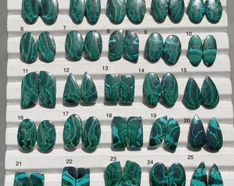 Natural Chrysocolla Malachite Cabochon Pair | Blue Green Matching Gemstones for Jewelry Making
