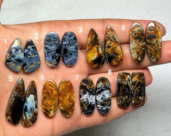 Pietersit Passendes Paar Cabochons | Natürlicher Chatoyant Blaugold Edelstein | Schmuckherstellung Steine