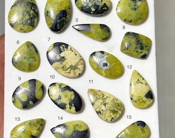Natural Lizardite Cabochon Lot | Lemon Chrysoprase Look Serpentine Stone | Yellow Green Gemstone for Jewelry Making | Wholesale Loose Stones
