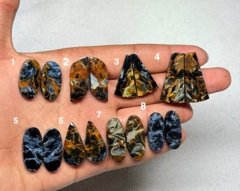 Cabujones de pietersita a juego (par) / Gema natural azul iridiscente dorada / Piedras para la fabricación de joyas