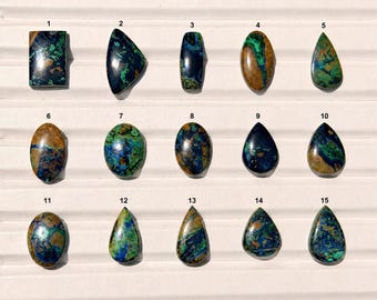 Azurite Malachite Lot 15 Pieces Natural Blue Green Gemstone Cabochon Wholesale Bulk Lot Loose Stones Jewelry Making Rare Crystal