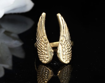 Anillo de ala de ángel de latón: joyería de la guarda ajustable